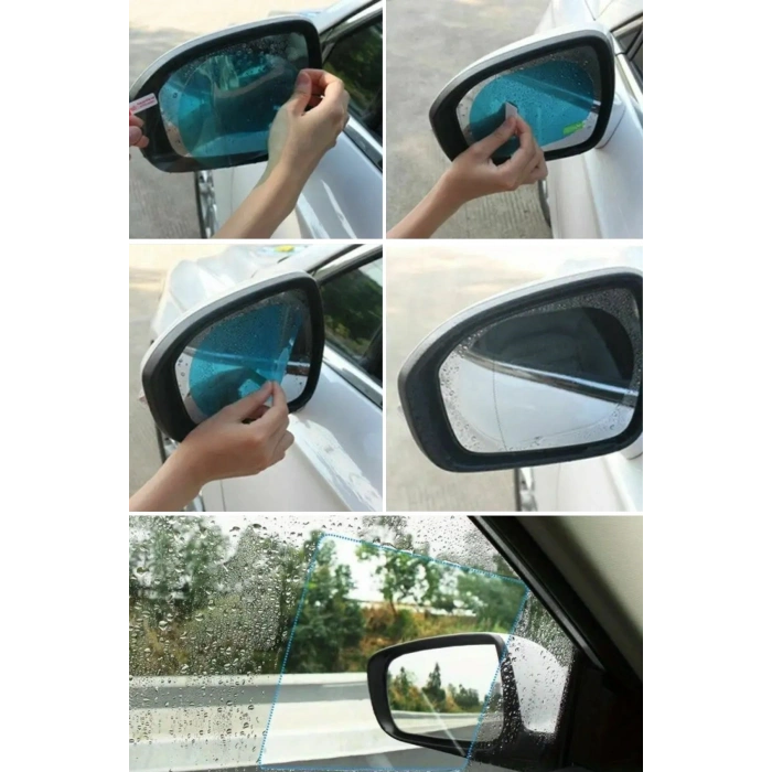 Durukar® 4 Parça Yan Aynalar ve Yan Camlar İçin Araç Ayna Yağmur Kaydırıcı ve Cam Buğu Önleyici Film Seti