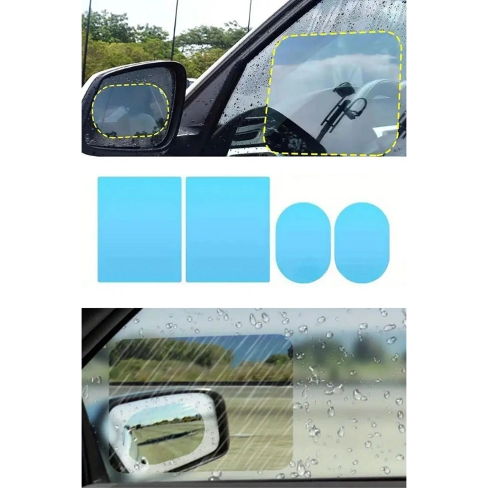Durukar® 4 Parça Yan Aynalar ve Yan Camlar İçin Araç Ayna Yağmur Kaydırıcı ve Cam Buğu Önleyici Film Seti