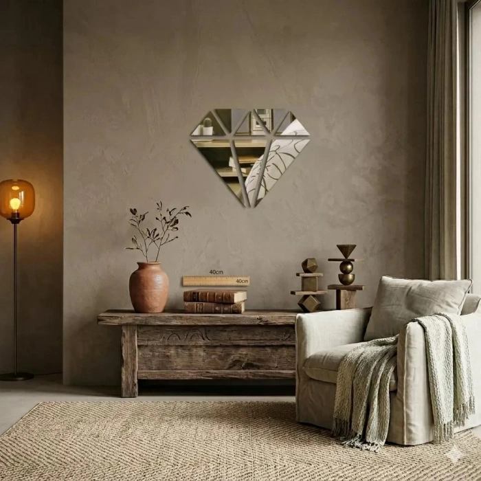Durukar® 40x40 cm Elmas Formlu Kırılmaz Pleksi Ayna - Geometrik Duvar Dekoru