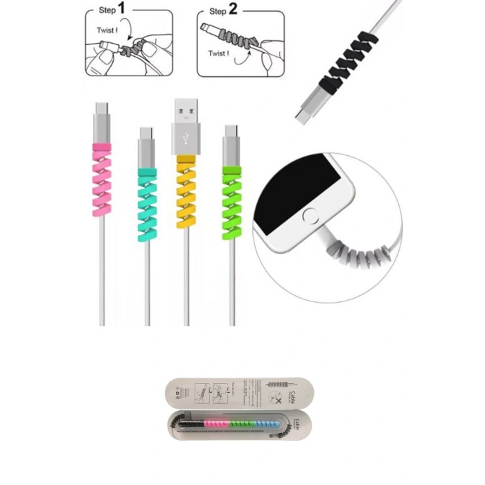 Durukar® 4lü Apple, Android Şaj Kablosu Koruyucu Silikon Spiral Yay Aparat