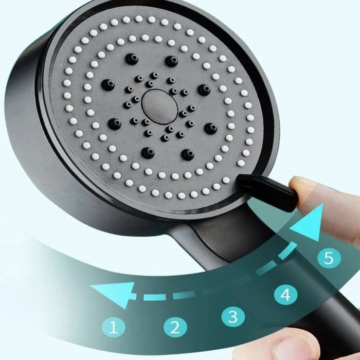 Durukar® 5 Fonksiyonlu Yüksek Basınçlı Ayarlanabilir Siyah Duş Başlığı