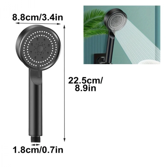 Durukar® 5 Fonksiyonlu Yüksek Basınçlı Ayarlanabilir Siyah Duş Başlığı