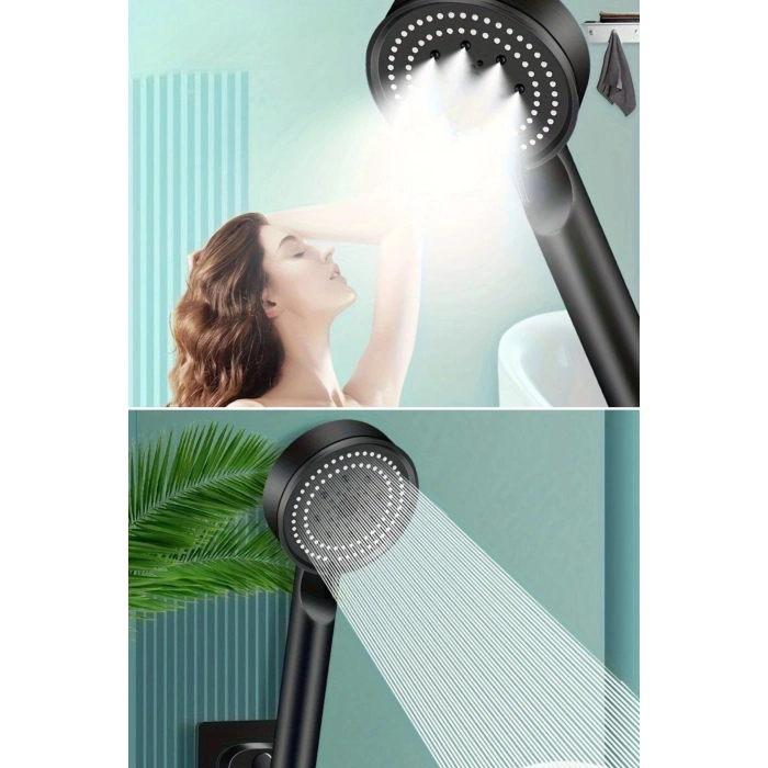 Durukar® 5 Fonksiyonlu Yüksek Basınçlı Ayarlanabilir Siyah Duş Başlığı