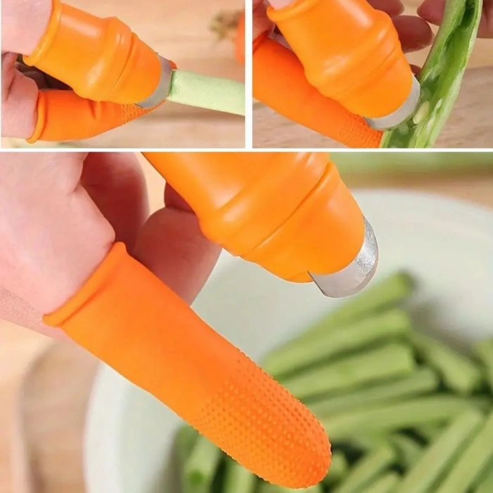 Durukar® 5 Parça Pratik Parmak Koruyucu 1 Parça Baş Parmak Bıçaklı Eldiven Sebze Meyve Soyucu Kesme Ayıklayıcı Silikon Set
