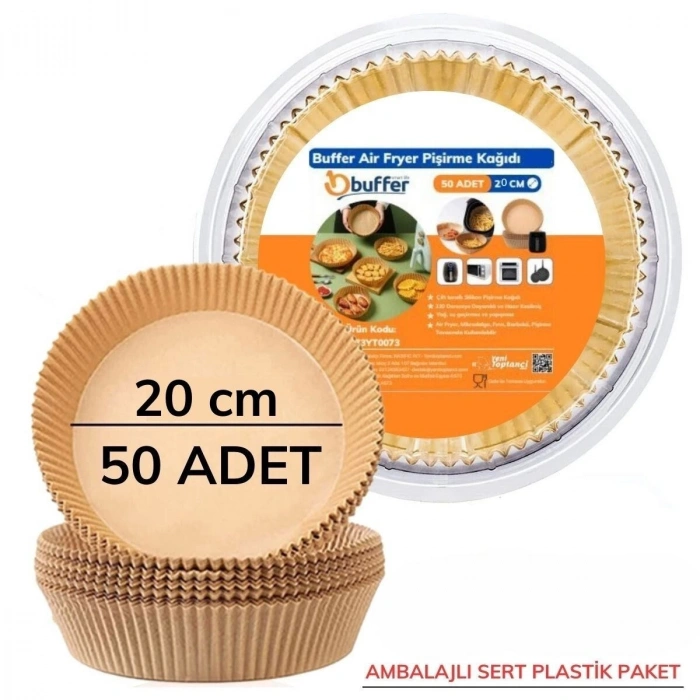 Durukar® 50 Adet 20 cm Air Fryer Pişirme Kağıdı Tek Kullanımlık Yağ Geçirmez Yuvarlak Tabak Model PVC