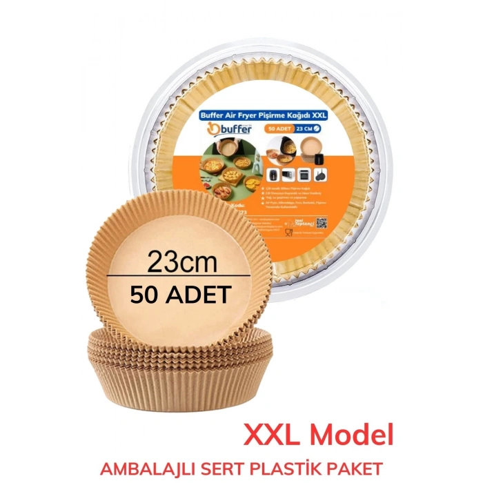 Durukar® 50 Adet Air Fryer Pişirme Kağıdı Tek Kullanımlık  23 Cm Yuvarlak Pişirme Kağıdı XXL PVC li