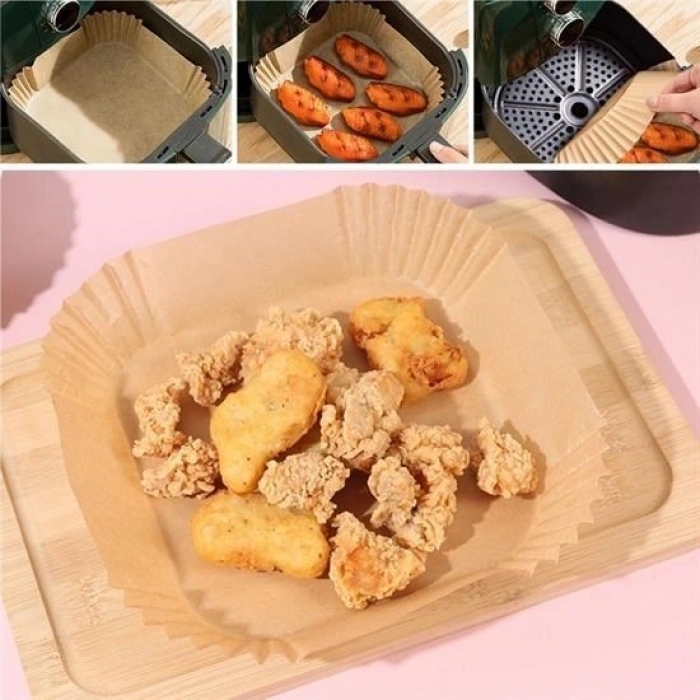 Durukar® 50 Pieces Air Fryer Baking Paper Disposable Oil-Proof Non-Stick Square Plate Model PVC