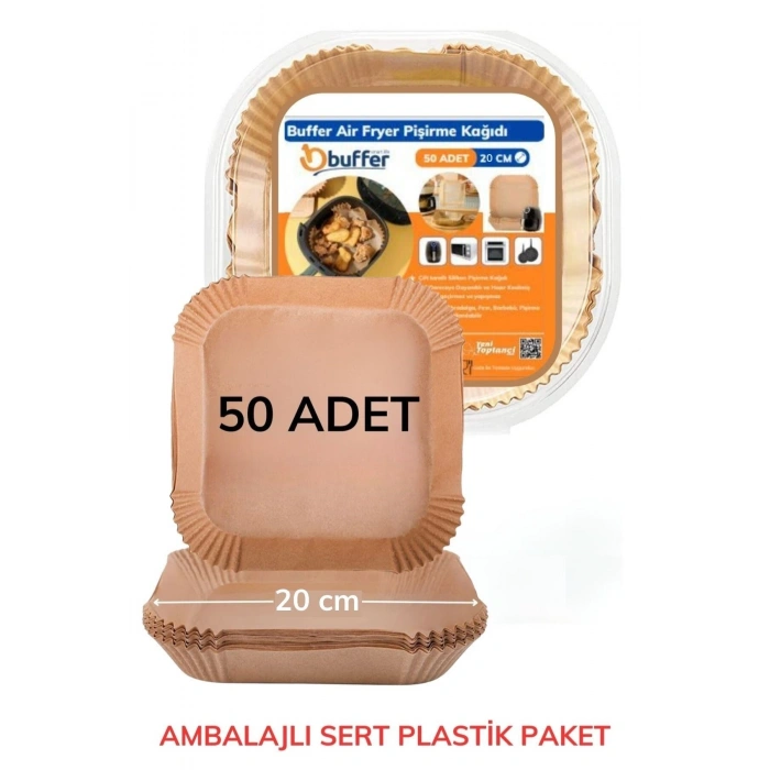 Durukar® 50 Adet Air Fryer Pişirme Kağıdı Tek Kullanımlık Yağ Geçirmez Yapışmaz Kare Tabak Model PVC