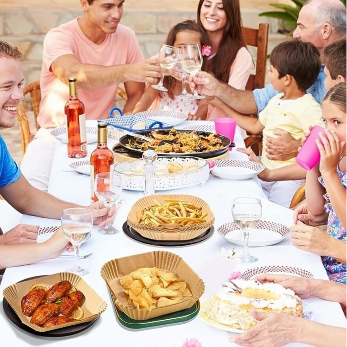 Durukar® 50 Adet Air Fryer Pişirme Kağıdı Tek Kullanımlık Yağ Geçirmez Yapışmaz Kare Tabak Model PVC