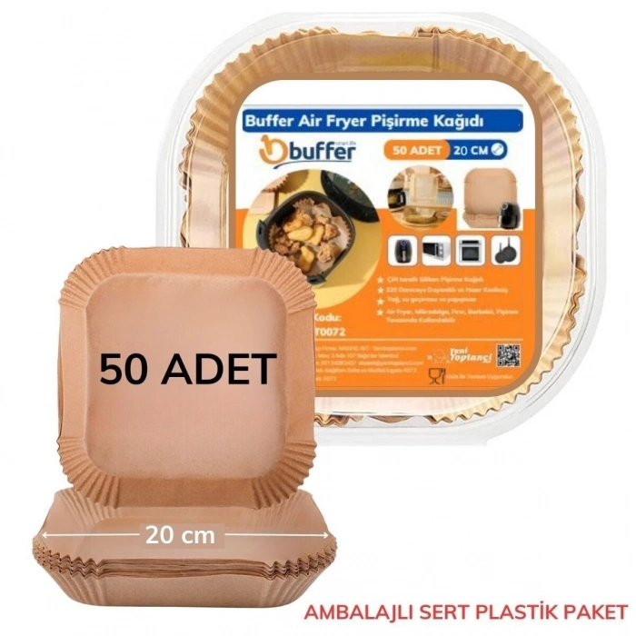 Durukar® 50 Adet Air Fryer Pişirme Kağıdı Tek Kullanımlık Yağ Geçirmez Yapışmaz Kare Tabak Model PVC