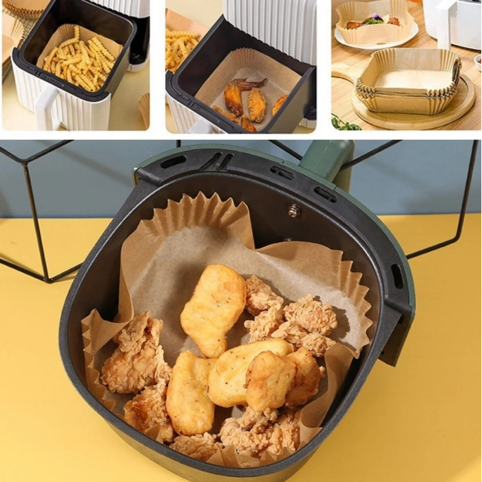 Durukar® 50 Adet Air Fryer Pişirme Kağıdı Tek Kullanımlık Yağ Geçirmez Yapışmaz Kare Tabak Model PVC