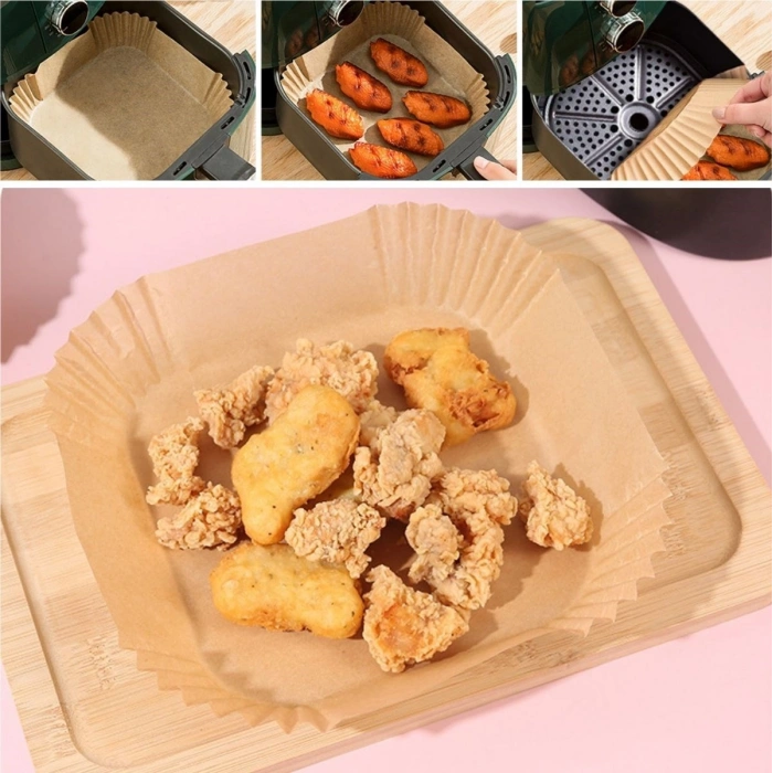 Durukar® 50 Adet Air Fryer Pişirme Kağıdı Tek Kullanımlık Yağ Geçirmez Yapışmaz Kare Tabak Model PVC