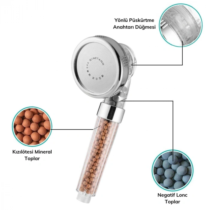 Durukar® %50 Su Tasarruflu ve Arıtmalı Doğal Taşlı Banyo El Duş Başlığı