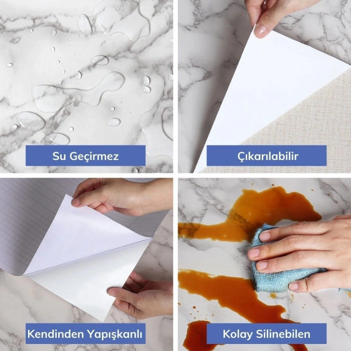 Durukar® 5mt x 60 cm Mermer Desenli Masa Tezgah Mutfak Su Geçirmez Yapışkanlı Folyo Sticker