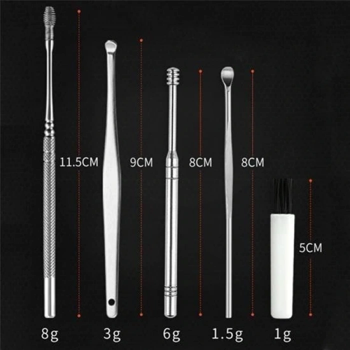 Durukar® 6 Parça Paslanmaz Çelik Kulak Balmumu Toplayıcı Çıkarıcı Temizleyici Bakımı Çubuk Seti