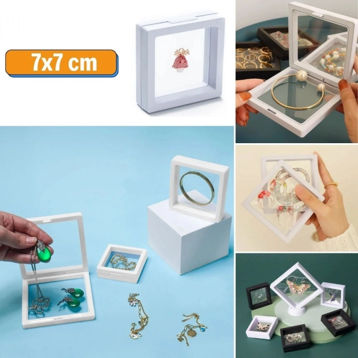 Durukar® 7x7 cm Standlı 3D Takı Ziynet Hatıra Koleksiyon Saklama Kutusu Şeffaf Film Çerçevesi