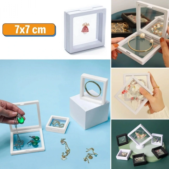 Durukar® 7x7 cm Standlı 3D Takı Ziynet Hatıra Koleksiyon Saklama Kutusu Şeffaf Film Çerçevesi