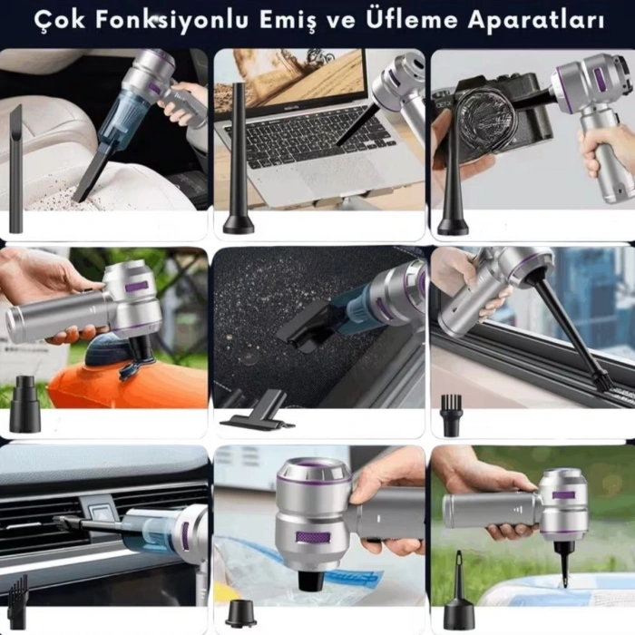 Durukar® 9 Farklı Uçlu Kablosuz Şarjlı Araç İçi Süpürge – Wireless Destekli, Güçlü Emiş, Taşınabilir Pratik Araç Temizleyici