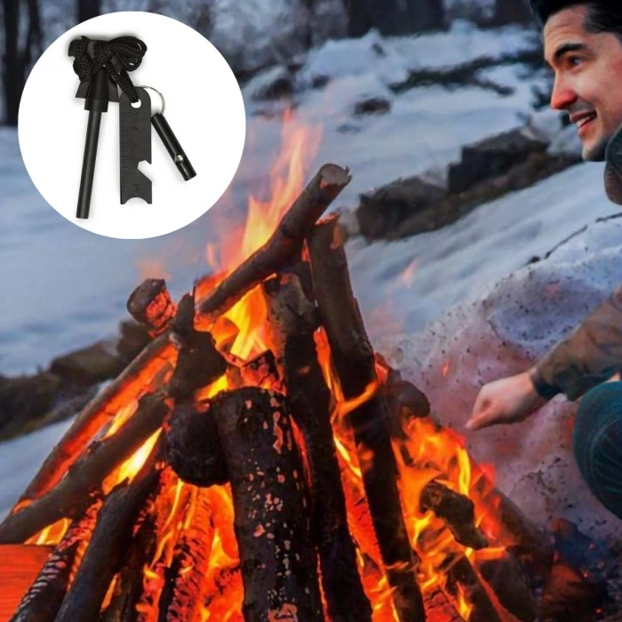 Durukar® Acil Durum Magnezyum Çubuk Çakmaktaşı Hayatta Kalma Ateş Başlatıcı Çakmak Kiti Düdük Hediyel