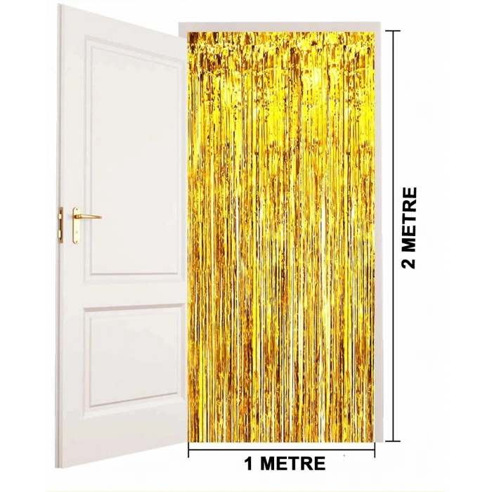 Durukar® Altın Gold Renk Ekstra Metalize Parlak Saçaklı Arka Fon Perde İthal A Kalite 1x2 Metre