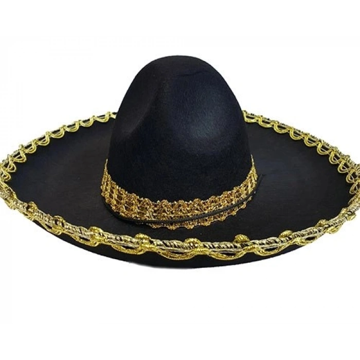 Durukar® Altın Renk Şeritli Meksika Mariachi Latin Şapkası 55 cm Çocuk
