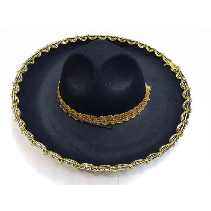 Durukar® Altın Renk Şeritli Meksika Mariachi Latin Şapkası 55 cm Çocuk