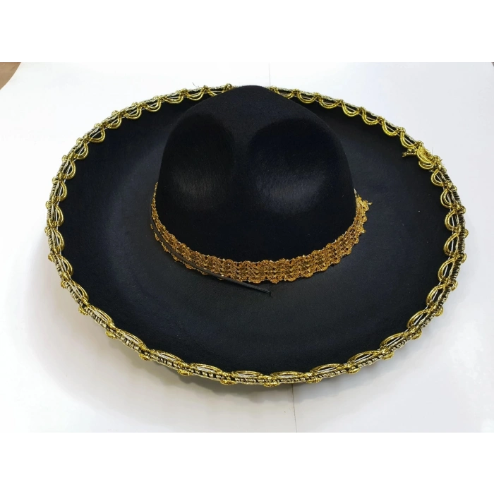 Durukar® Altın Renk Şeritli Meksika Mariachi Latin Şapkası 55 cm Çocuk