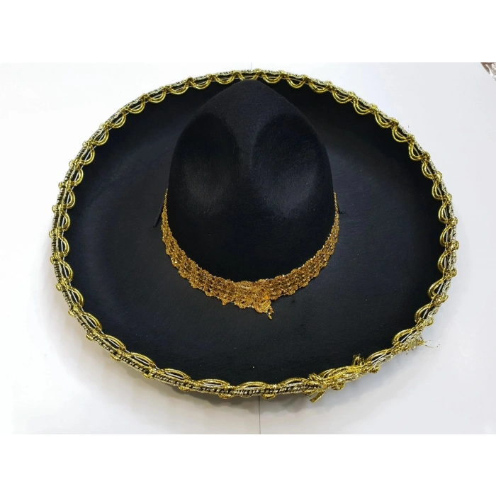Durukar® Altın Renk Şeritli Meksika Mariachi Latin Şapkası 55 cm Çocuk