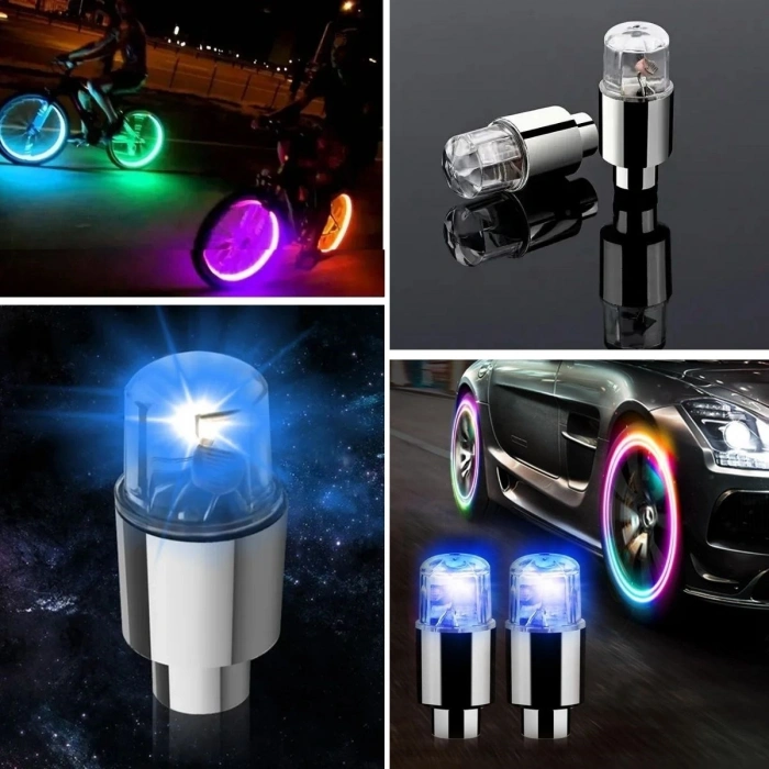 Durukar® Araç ve Bisiklet İçin 2’li Mavi LED Hava Valfi Işık Kapakları–Gece Parlayan Lastik Lambası Sibop Kapağı
