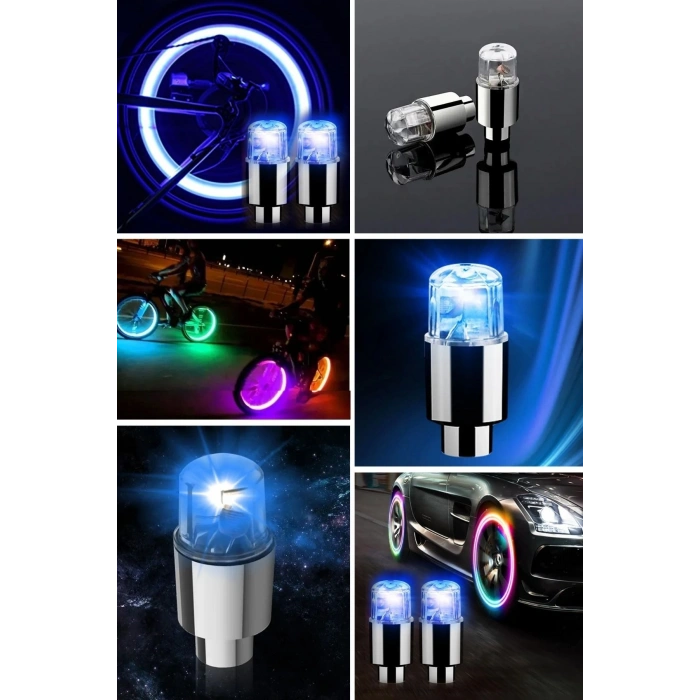 Durukar® Araç ve Bisiklet İçin 2’li Mavi LED Hava Valfi Işık Kapakları–Gece Parlayan Lastik Lambası Sibop Kapağı