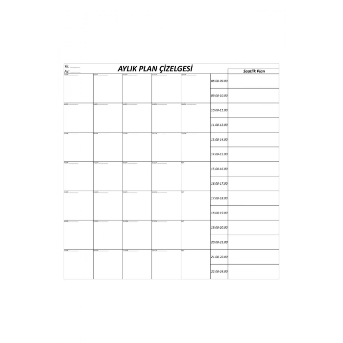 Durukar® Aylık Planlayıcı Manyetik Duvar Stickerı Takvim Plan Çizelgesi