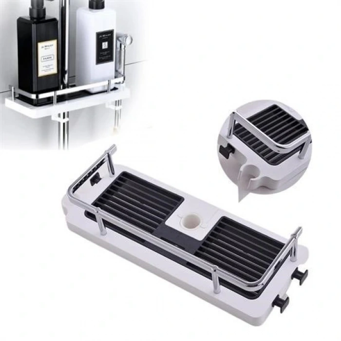 Durukar® Hangable Bathroom Corner Shelf Shampoo & Soap Holder Double Hook Organizer Rack Stainless Steel