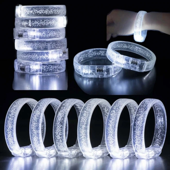 Durukar® Beyaz-Gümüş Led Işıklı Baskı Yapılabilen Pilli Bileklik Bilezik 1,5 cm Genişlik