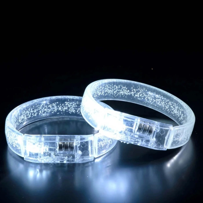 Durukar® Beyaz-Gümüş Led Işıklı Baskı Yapılabilen Pilli Bileklik Bilezik 1,5 cm Genişlik