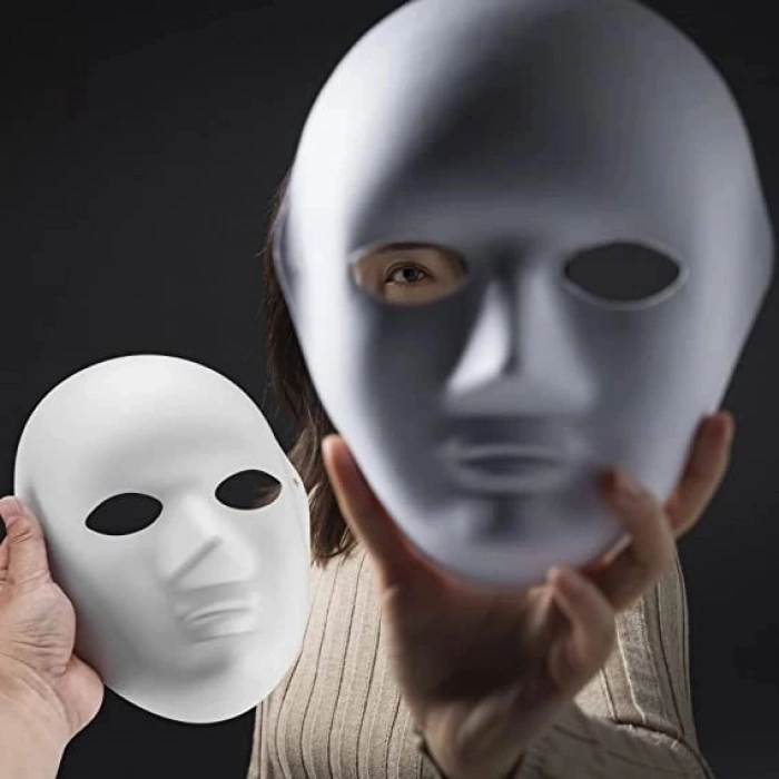 Durukar® Beyaz Renk Boyanabilir Anonim Tam Yüz Cosplay Maske 24x18 cm