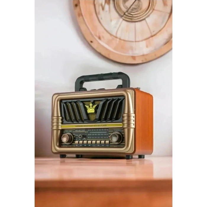 Durukar® Büyük Boy Telefon Tutma Saplı Retro Ahşap Tasarım Bluetooth Hoparlörlü Radyo – FM/AM Destekli, Şarjlı ve Taşınabilir Radyo NS-8077