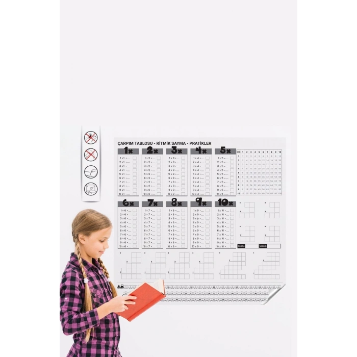 Durukar® Çarpım Tablosu Ezberleme Manyetik Duvar Stickerı 105 x 100 cm