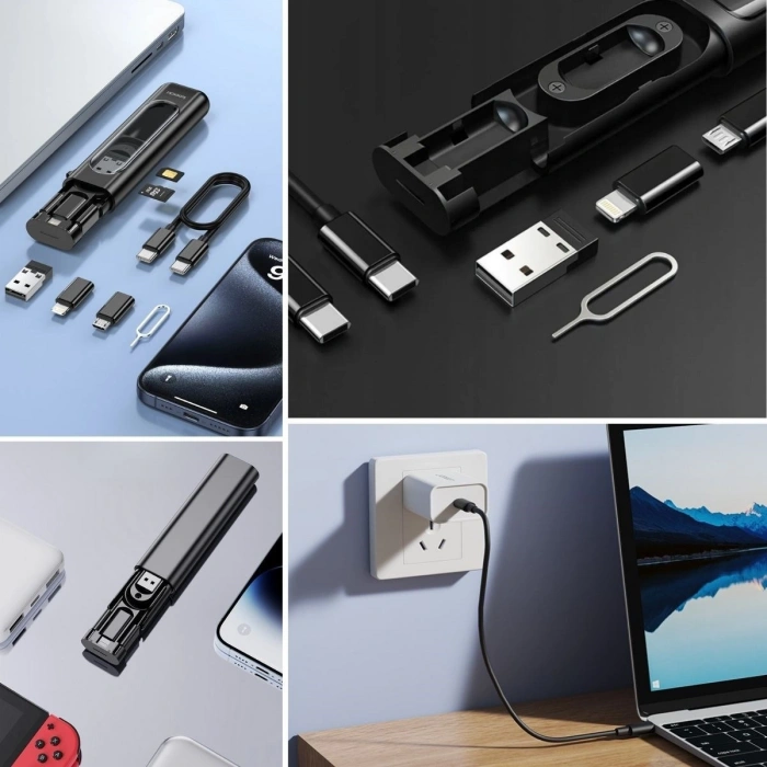 Durukar® Cep Tipi 60W Bas Aç Type-C,İphone Şarj,Micro USB Hızlı Şarj Data Kablo Seti