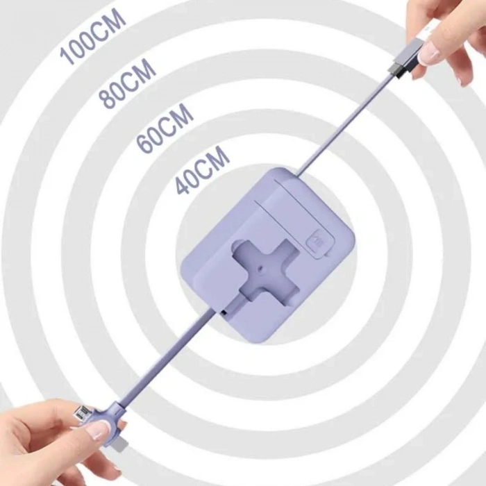 Durukar® Cep Tipi Telefon Tutuculu Makaralı Uzayıp Kısalabilen 3ü 1 Arada USB Şarj Kablosu