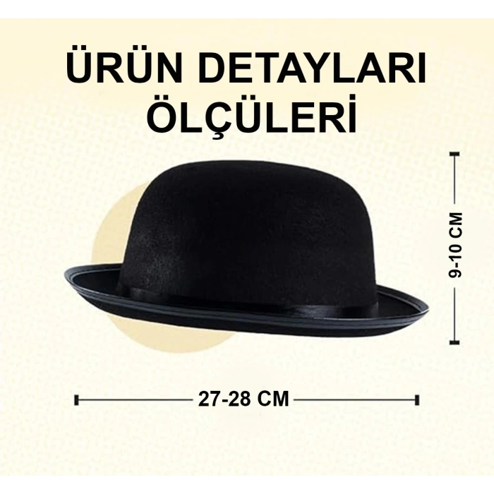 Durukar® Charlie Chaplin Stil Çocuk Şapkası – Siyah Melon Parti Şapkası