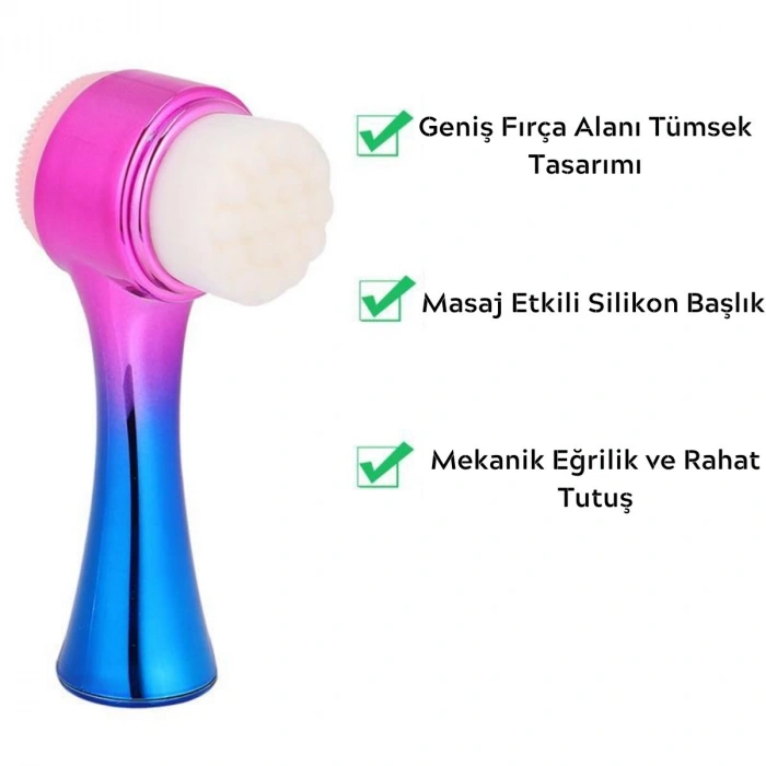 Durukar® Çift İşlevli Renkli Cilt Yüz Temizleme Fırçası Peeling Masaj Etkili Gözenek Temizleyici Alet