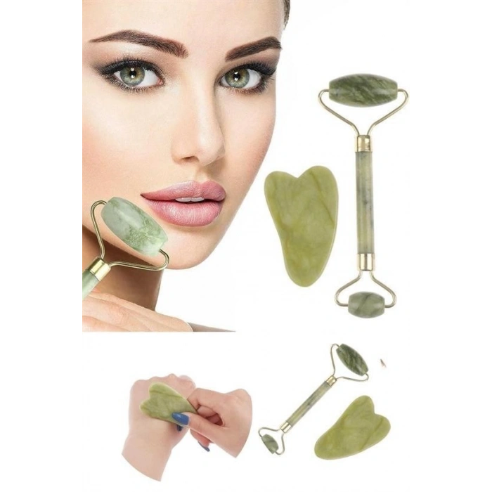 Durukar® Double-Sided 2-Piece Facial Massage Tool Jade Roller Jade Stone Set