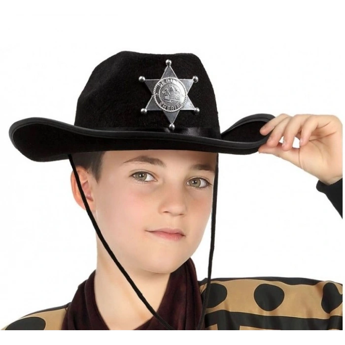 Durukar® Çocuk Kovboy Şapkası Sheriff Şapkası Siyah Renk