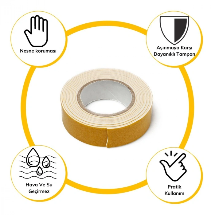 Durukar® Çok Amaçlı Tüm Yüzeylerde Kullanıma Uygun Beyaz Çift Taraflı Köpük Sünger Montaj Bant