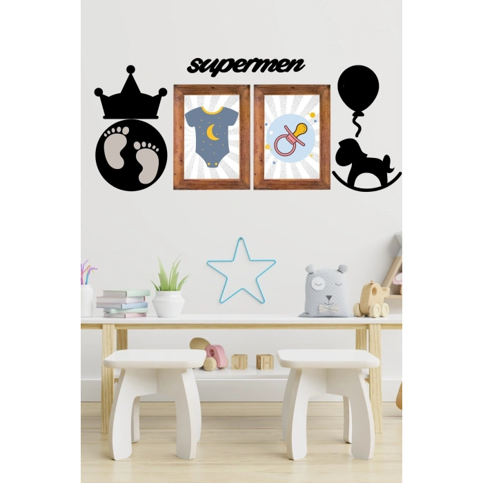 Durukar® DECO103 Supermen Dekoratif Duvar Süsü Tablo Aksesuar Ahşap Tasarım Hediye Pano Sticker Seti