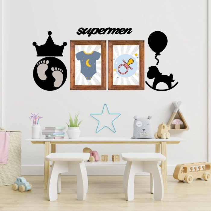 Durukar® DECO103 Supermen Dekoratif Duvar Süsü Tablo Aksesuar Ahşap Tasarım Hediye Pano Sticker Seti