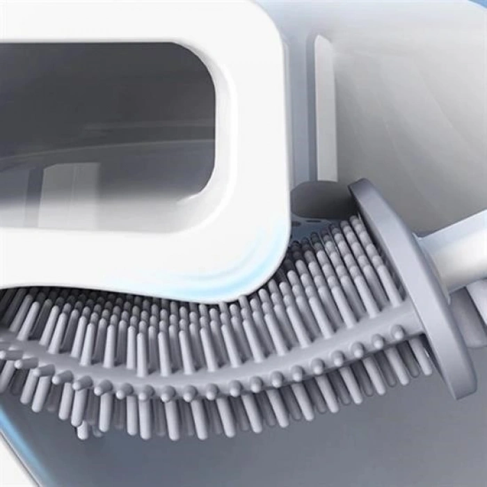 Wall-Mountable Lid Hanging Toilet Brush Set with Soft Silicone Head