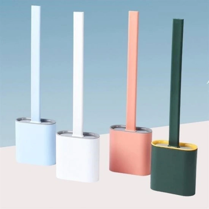 Wall-Mountable Lid Hanging Toilet Brush Set with Soft Silicone Head