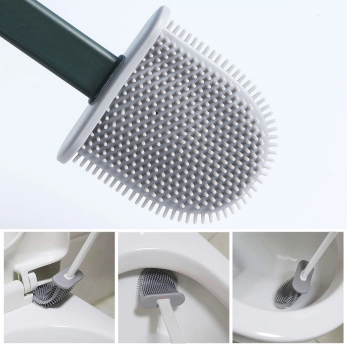 Durukar® Duvara Monte Edilebilir Kapaklı Askılı Klozet Yumuşak Silikon Başlıklı Tuvalet Fırçası Seti