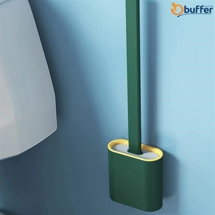 Wall-Mountable Lid Hanging Toilet Brush Set with Soft Silicone Head